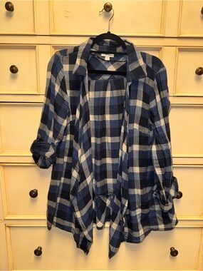 Style & Co. Blue and White Plaid Open-Front flannel